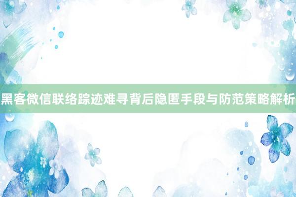 黑客微信联络踪迹难寻背后隐匿手段与防范策略解析