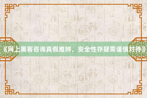 《网上黑客咨询真假难辨，安全性存疑需谨慎对待》